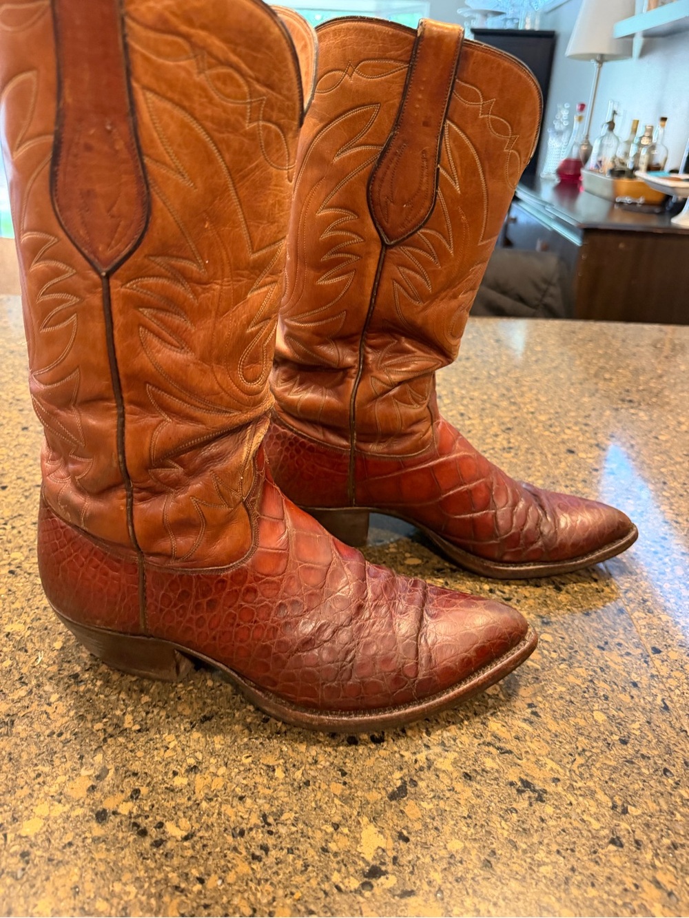 T.O. Stanley Bias Cut Alligator Cowboy Boots - Brown/Tan